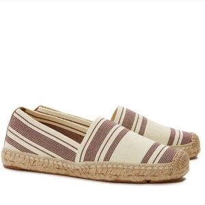 Tory Burch Stretch Canvas Espadrilles in Striped Awning Ivory / Plum Sz 7